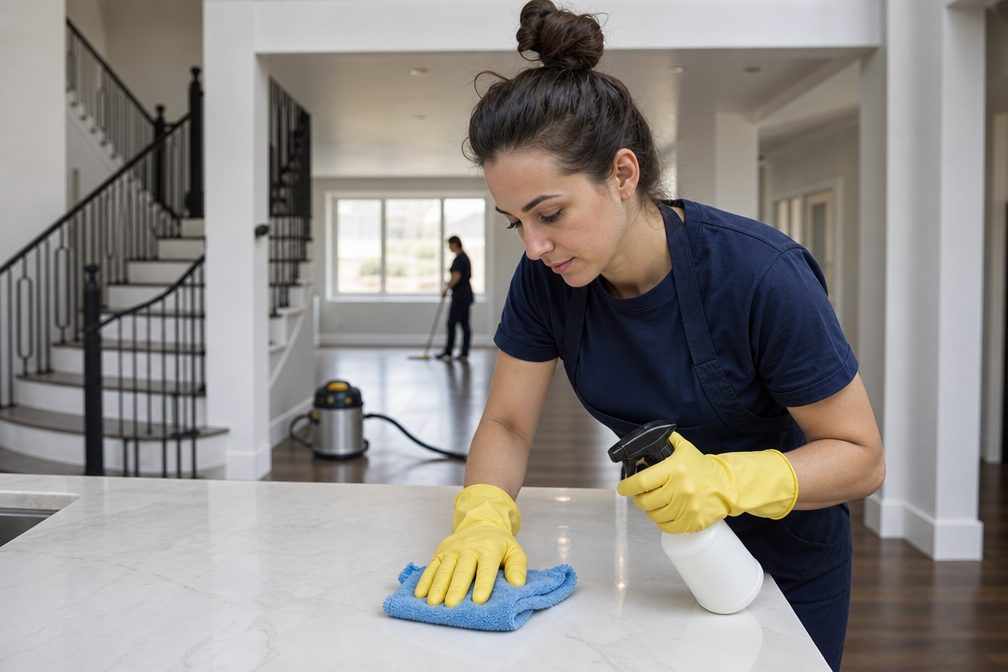 Post-construction cleaning of a newly finished home